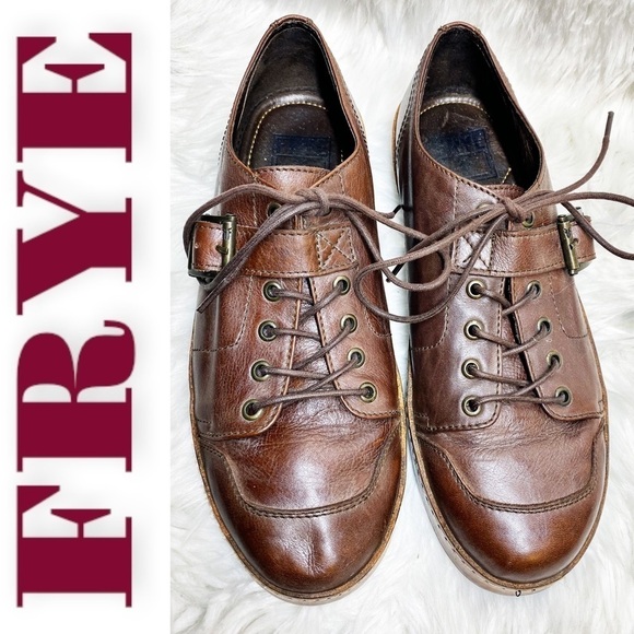 FRYE Men’s Genuine Leather Unique Lace Up Buckle Over Loafers, Size 9 - Picture 1 of 7